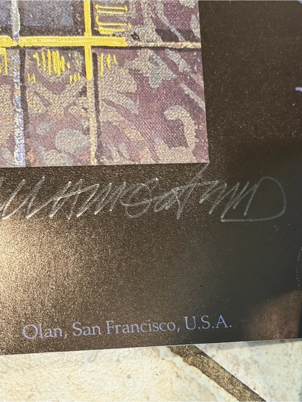 William Gatewood lithograph kimono signed Black and Gold Abstract